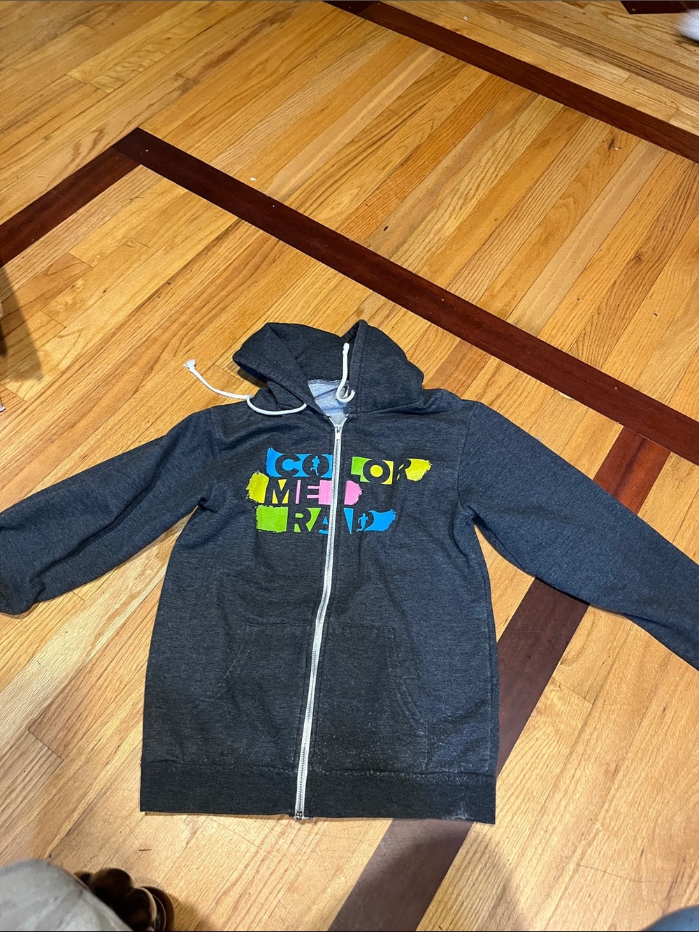 Kids Dark Gray Zip-Up Hoodie with Color Block Graphic